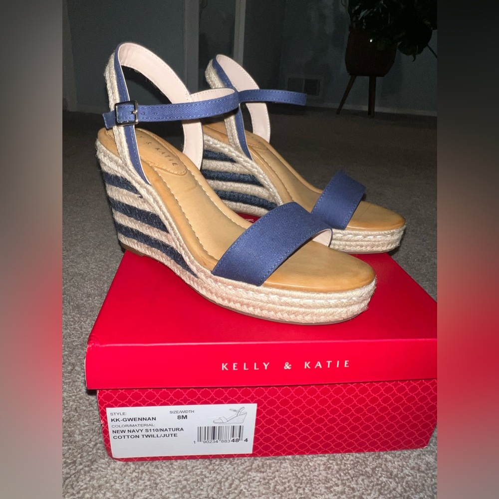 New navy striped wedges